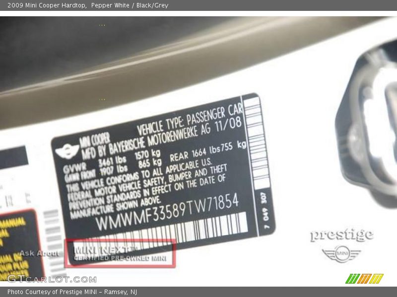 Pepper White / Black/Grey 2009 Mini Cooper Hardtop