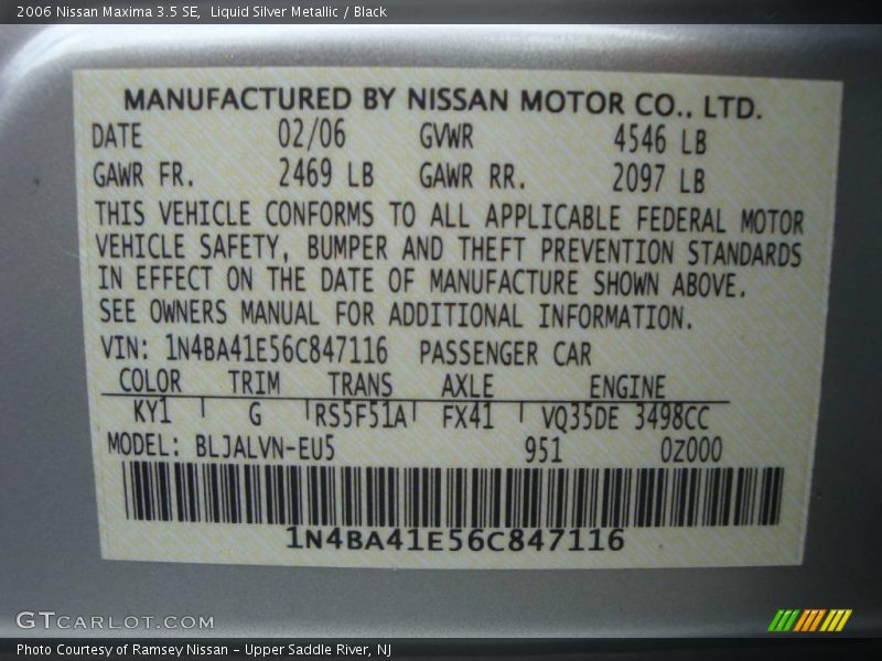 Liquid Silver Metallic / Black 2006 Nissan Maxima 3.5 SE