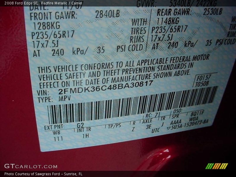Redfire Metallic / Camel 2008 Ford Edge SE