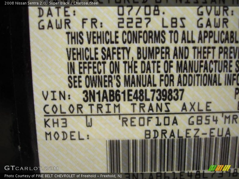 Super Black / Charcoal/Steel 2008 Nissan Sentra 2.0