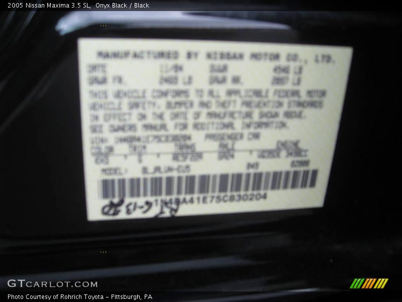 Onyx Black / Black 2005 Nissan Maxima 3.5 SL