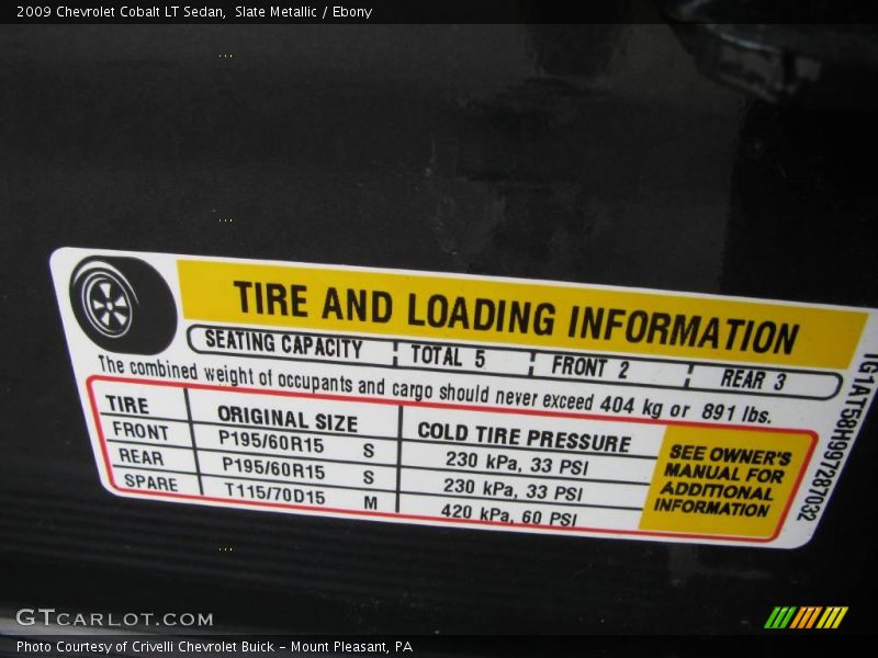 Slate Metallic / Ebony 2009 Chevrolet Cobalt LT Sedan
