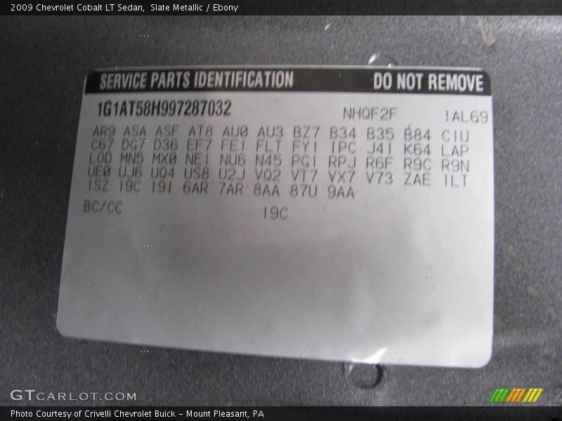 Slate Metallic / Ebony 2009 Chevrolet Cobalt LT Sedan