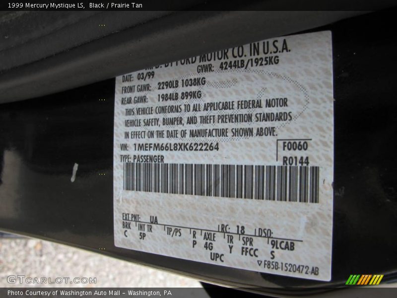 Black / Prairie Tan 1999 Mercury Mystique LS