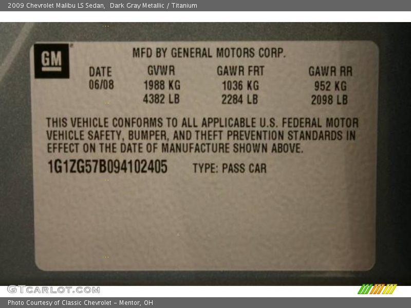 Dark Gray Metallic / Titanium 2009 Chevrolet Malibu LS Sedan