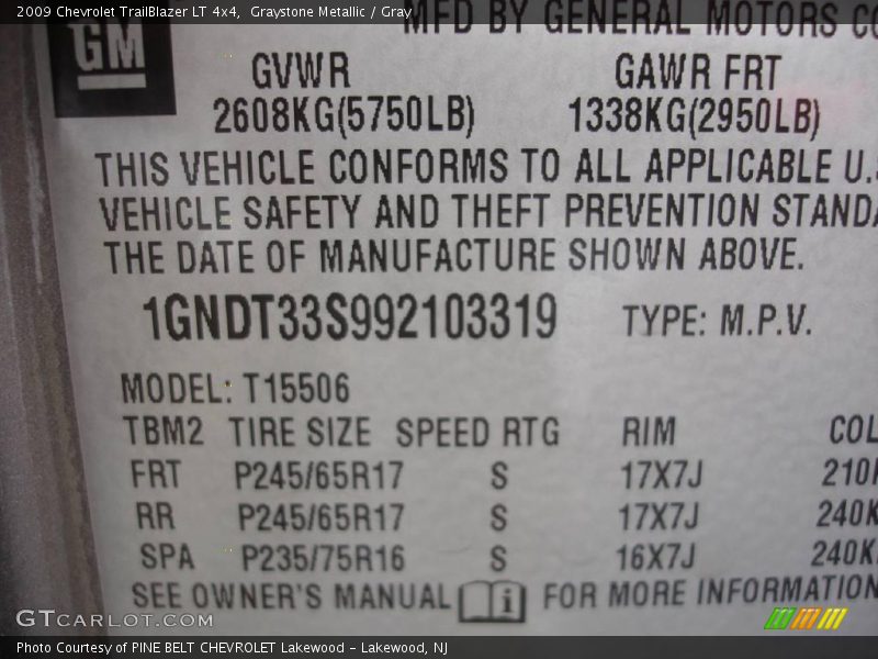 Graystone Metallic / Gray 2009 Chevrolet TrailBlazer LT 4x4