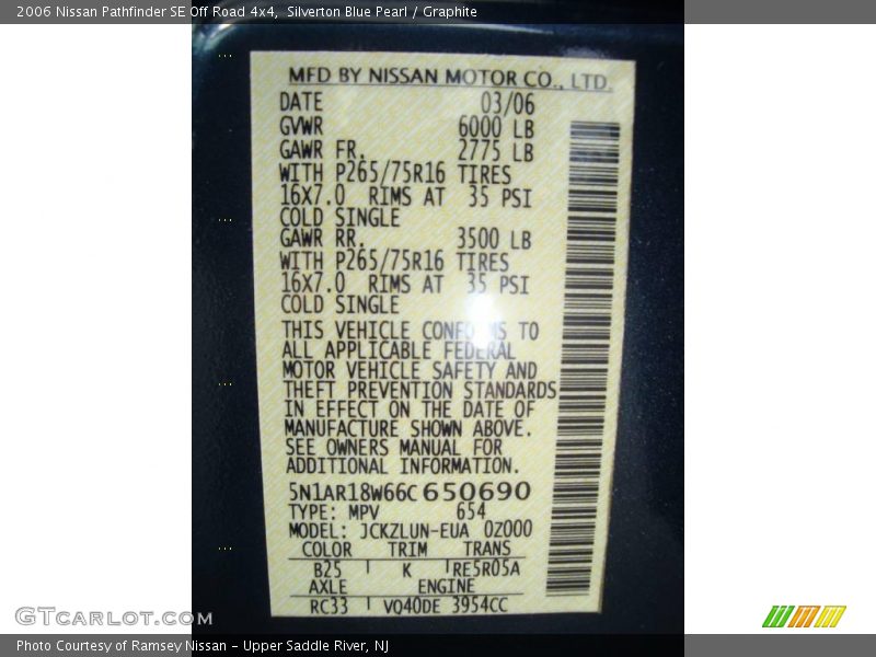 Silverton Blue Pearl / Graphite 2006 Nissan Pathfinder SE Off Road 4x4