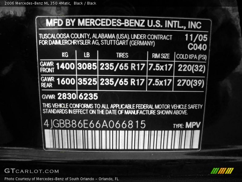 Black / Black 2006 Mercedes-Benz ML 350 4Matic