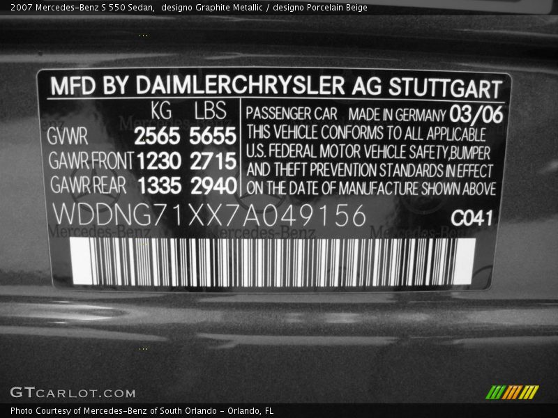 designo Graphite Metallic / designo Porcelain Beige 2007 Mercedes-Benz S 550 Sedan