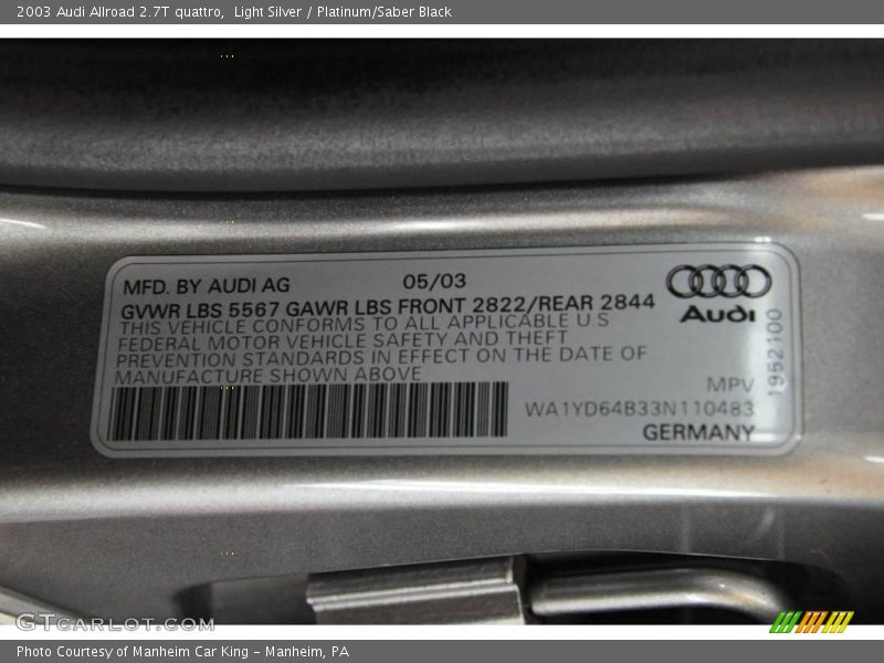 Light Silver / Platinum/Saber Black 2003 Audi Allroad 2.7T quattro