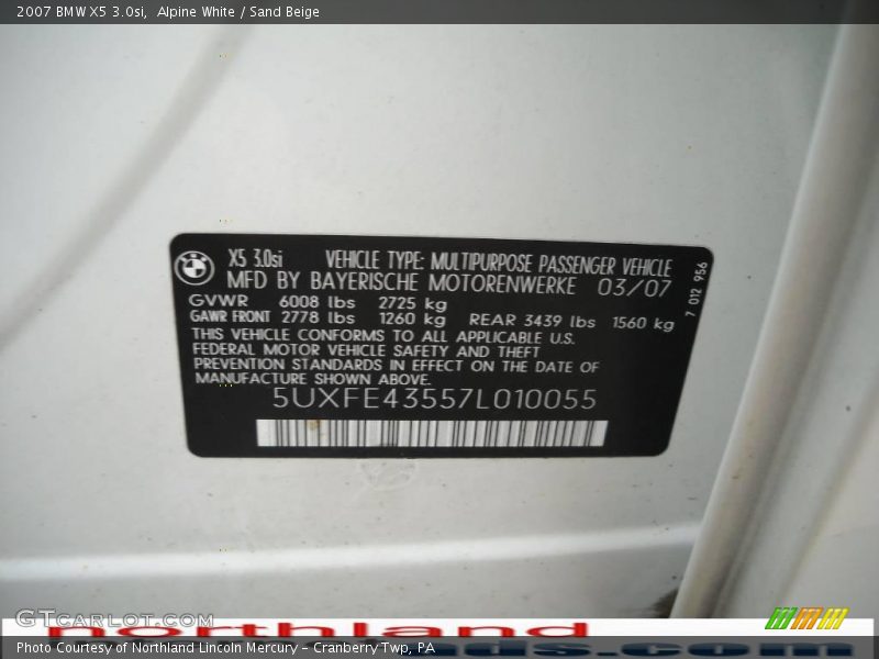 Alpine White / Sand Beige 2007 BMW X5 3.0si