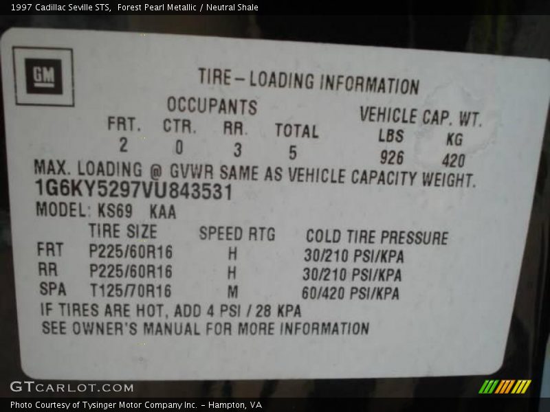 Forest Pearl Metallic / Neutral Shale 1997 Cadillac Seville STS