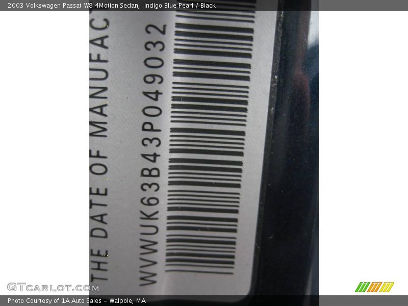 Indigo Blue Pearl / Black 2003 Volkswagen Passat W8 4Motion Sedan
