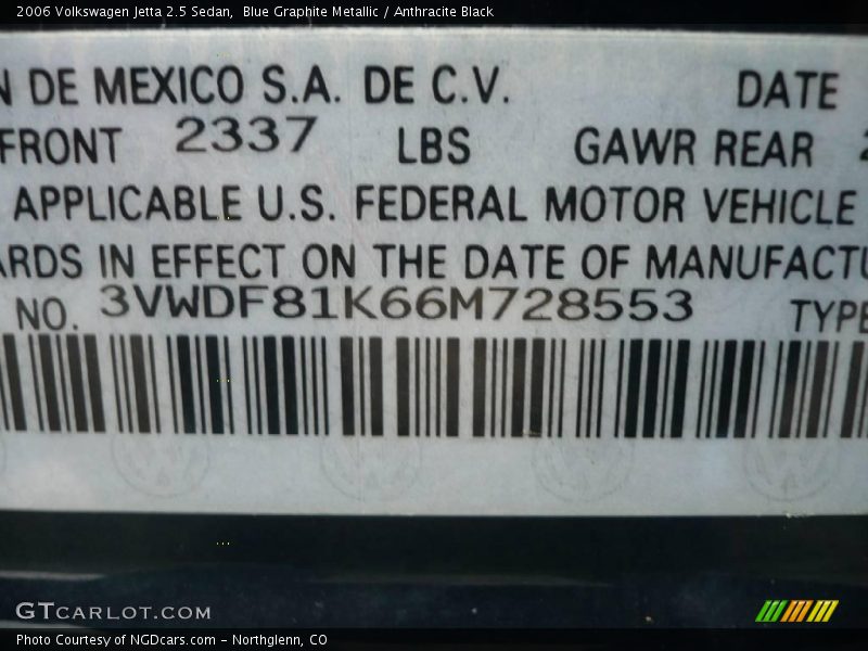Blue Graphite Metallic / Anthracite Black 2006 Volkswagen Jetta 2.5 Sedan