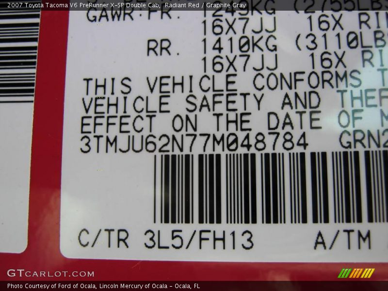 Radiant Red / Graphite Gray 2007 Toyota Tacoma V6 PreRunner X-SP Double Cab