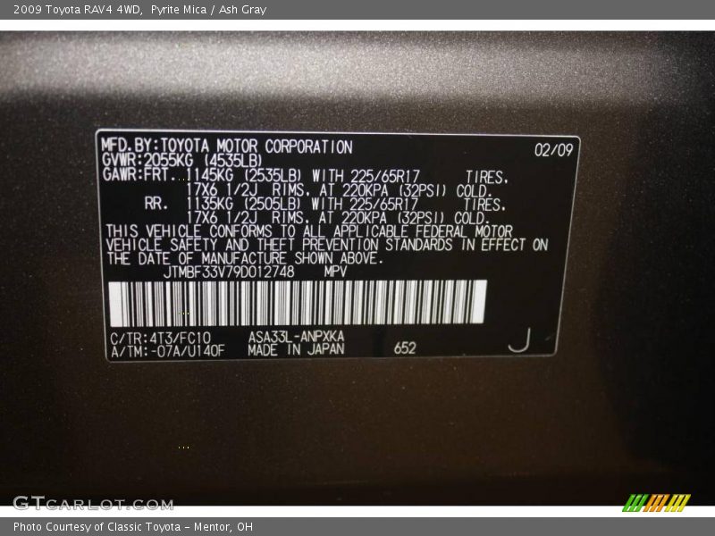 Pyrite Mica / Ash Gray 2009 Toyota RAV4 4WD