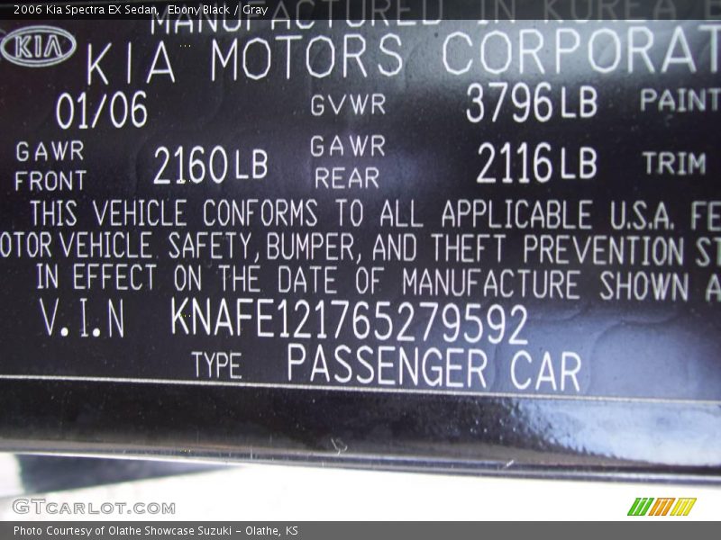 Ebony Black / Gray 2006 Kia Spectra EX Sedan