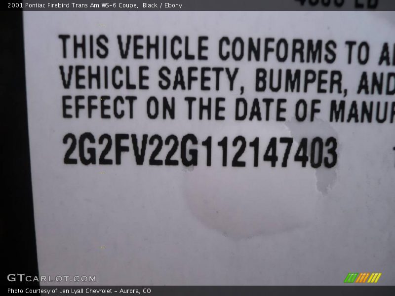 Black / Ebony 2001 Pontiac Firebird Trans Am WS-6 Coupe
