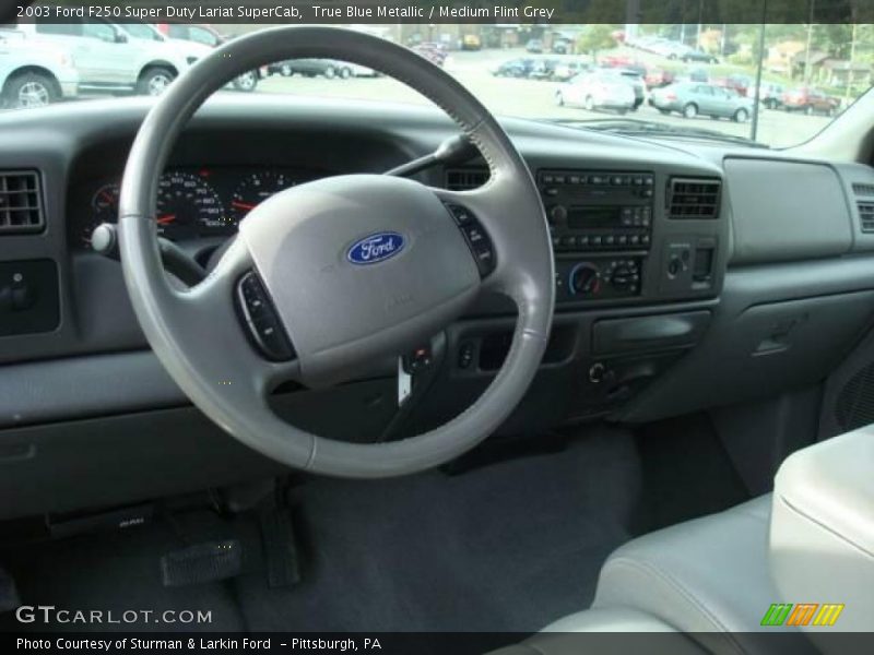 True Blue Metallic / Medium Flint Grey 2003 Ford F250 Super Duty Lariat SuperCab