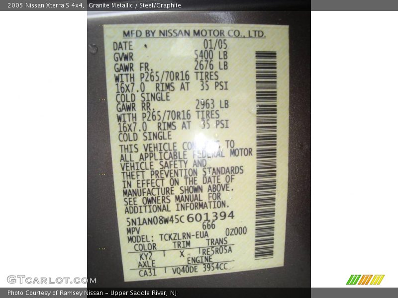 Granite Metallic / Steel/Graphite 2005 Nissan Xterra S 4x4