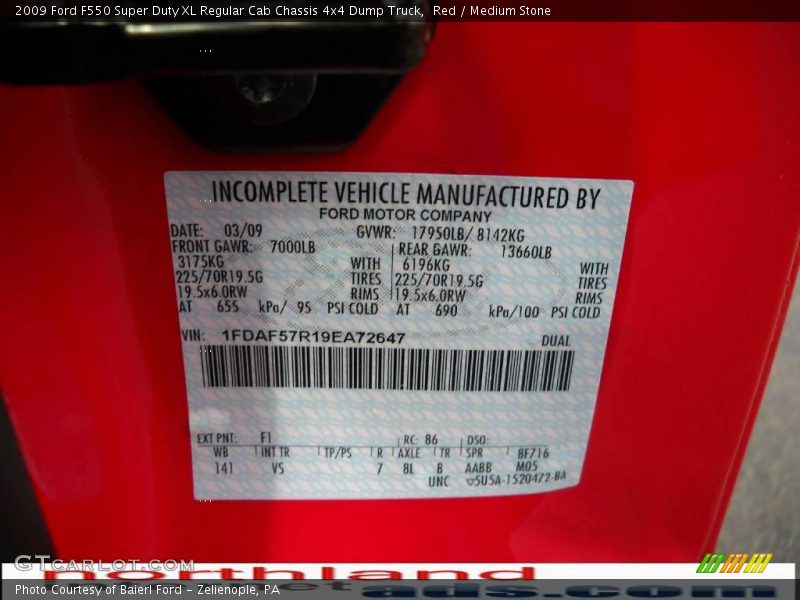 Red / Medium Stone 2009 Ford F550 Super Duty XL Regular Cab Chassis 4x4 Dump Truck