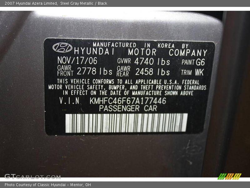 Steel Gray Metallic / Black 2007 Hyundai Azera Limited