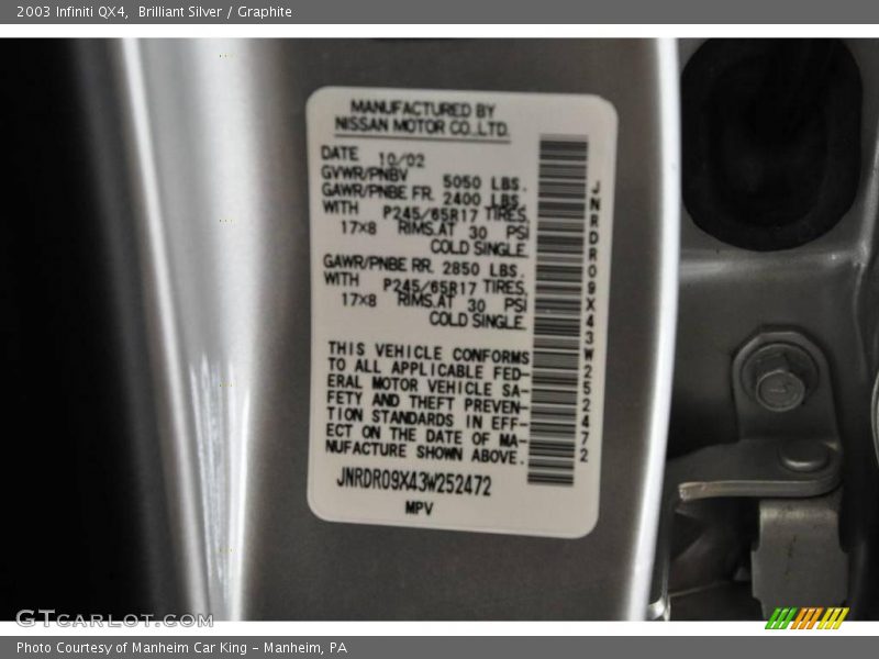 Brilliant Silver / Graphite 2003 Infiniti QX4