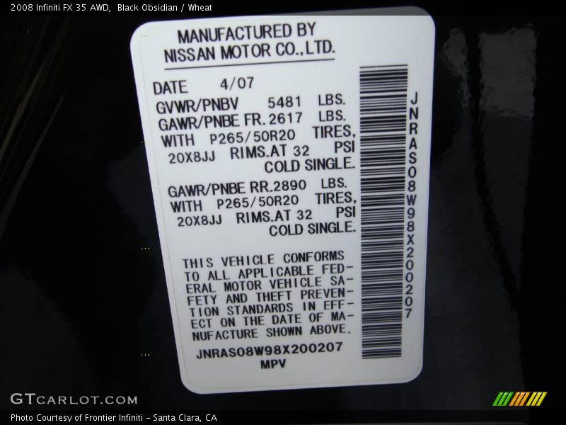 Black Obsidian / Wheat 2008 Infiniti FX 35 AWD