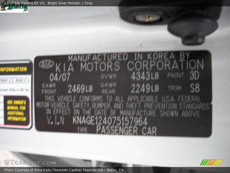 Bright Silver Metallic / Gray 2007 Kia Optima EX V6