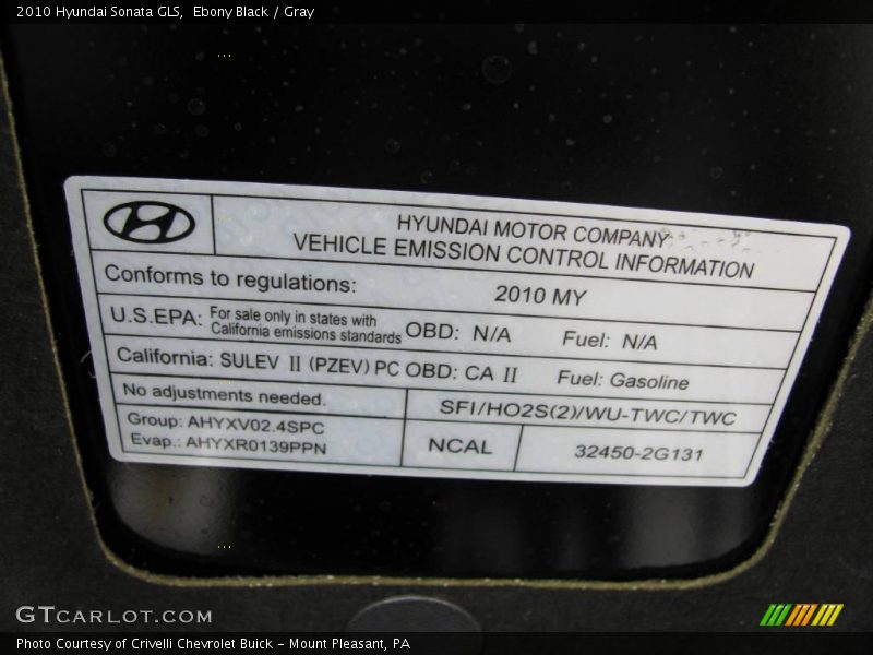 Ebony Black / Gray 2010 Hyundai Sonata GLS