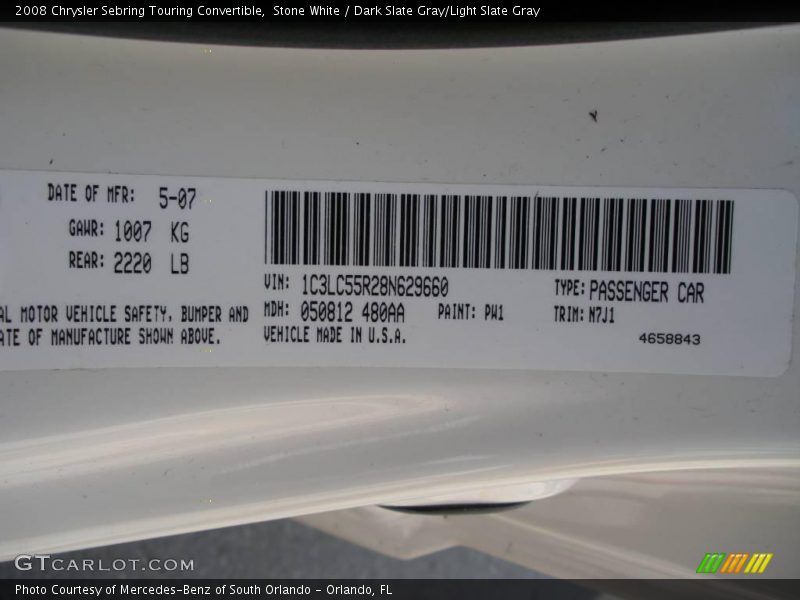 Stone White / Dark Slate Gray/Light Slate Gray 2008 Chrysler Sebring Touring Convertible