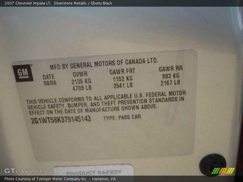Silverstone Metallic / Ebony Black 2007 Chevrolet Impala LT
