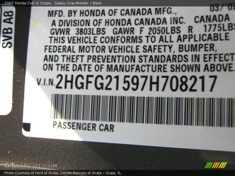 Galaxy Gray Metallic / Black 2007 Honda Civic Si Coupe