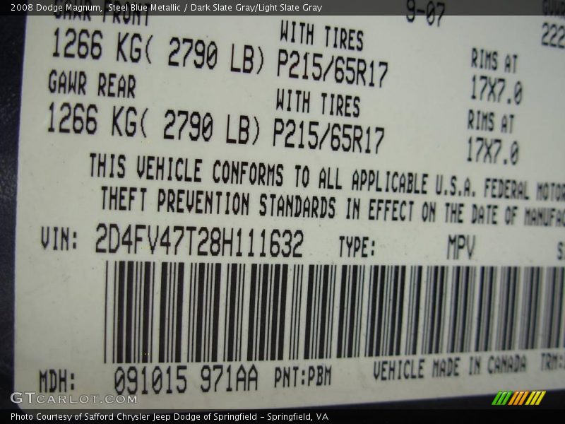 2008 Magnum  Steel Blue Metallic Color Code PBM