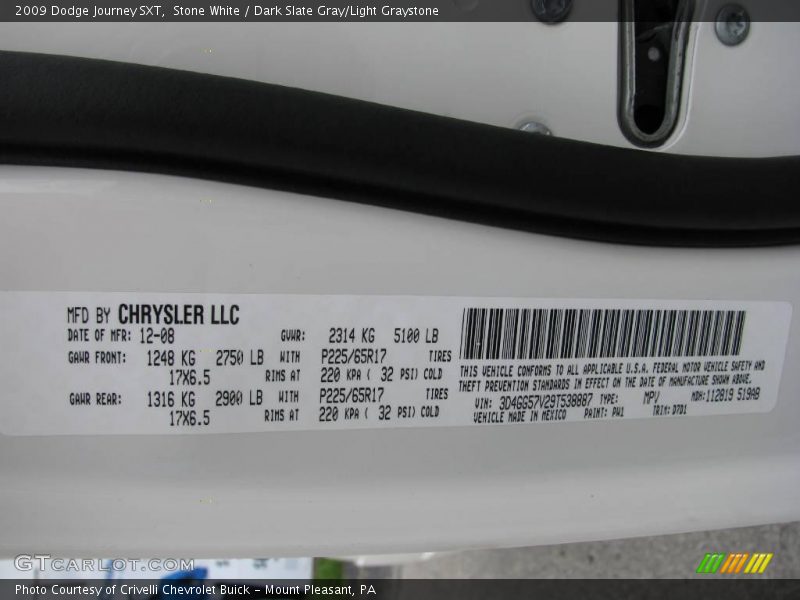 Stone White / Dark Slate Gray/Light Graystone 2009 Dodge Journey SXT