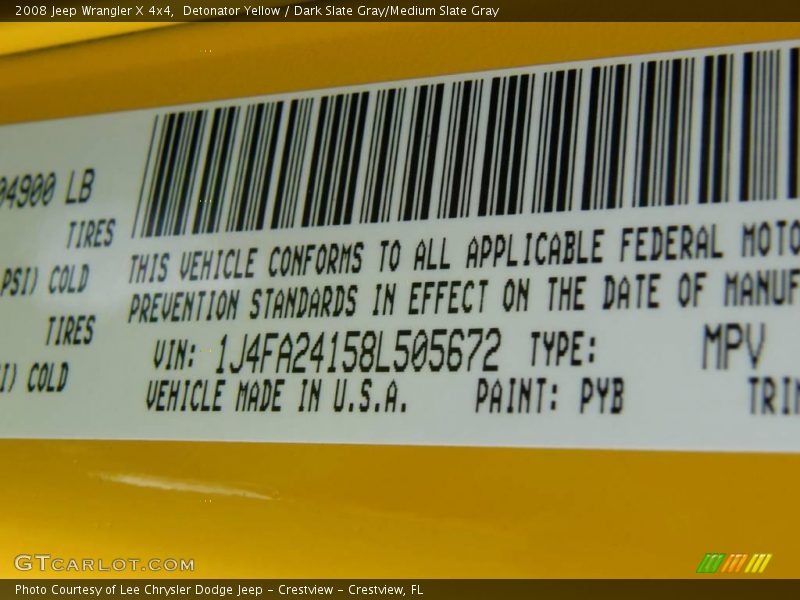Detonator Yellow / Dark Slate Gray/Medium Slate Gray 2008 Jeep Wrangler X 4x4