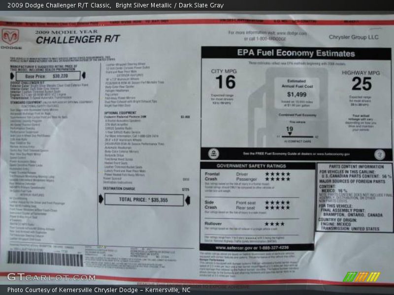 Bright Silver Metallic / Dark Slate Gray 2009 Dodge Challenger R/T Classic