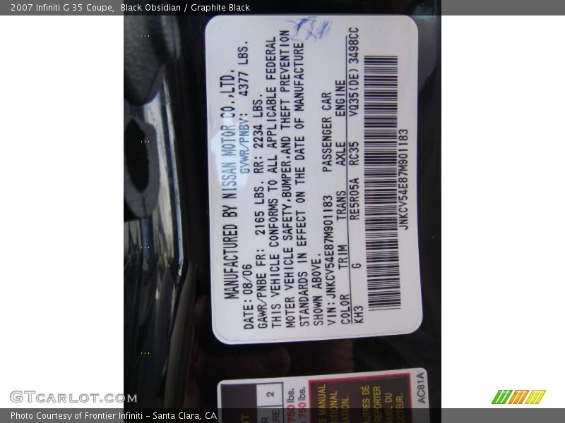 Black Obsidian / Graphite Black 2007 Infiniti G 35 Coupe