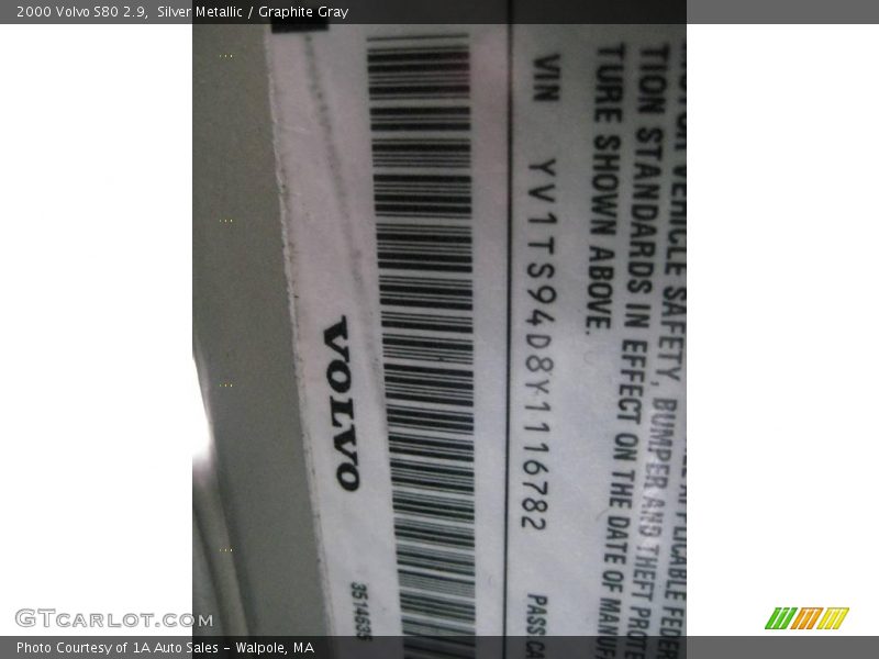 Silver Metallic / Graphite Gray 2000 Volvo S80 2.9