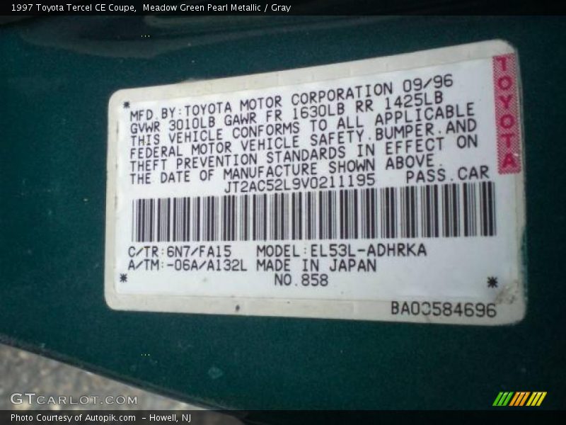 Meadow Green Pearl Metallic / Gray 1997 Toyota Tercel CE Coupe