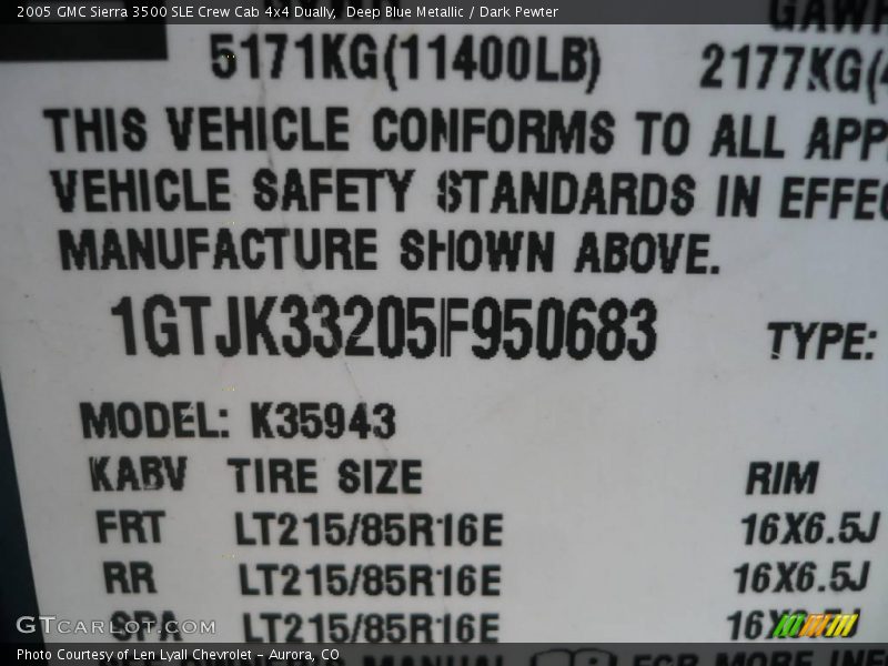 Deep Blue Metallic / Dark Pewter 2005 GMC Sierra 3500 SLE Crew Cab 4x4 Dually