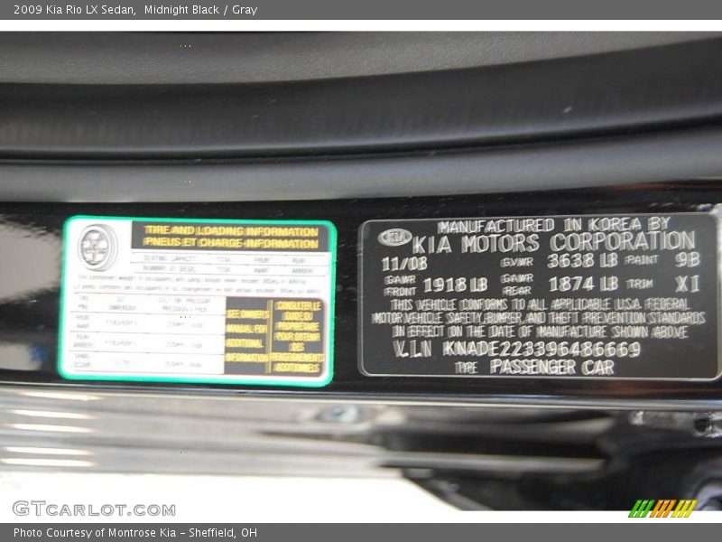 Midnight Black / Gray 2009 Kia Rio LX Sedan