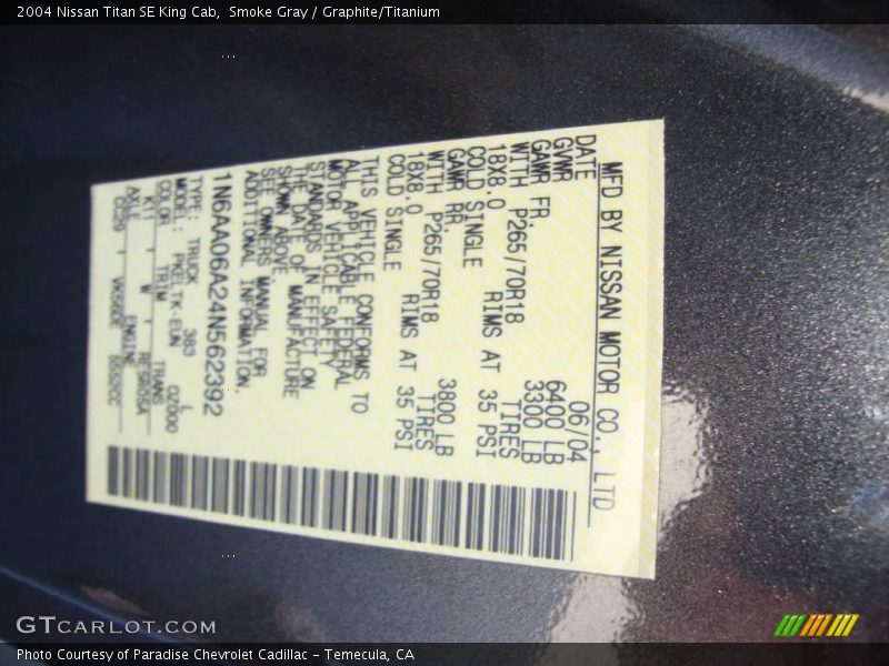 Smoke Gray / Graphite/Titanium 2004 Nissan Titan SE King Cab