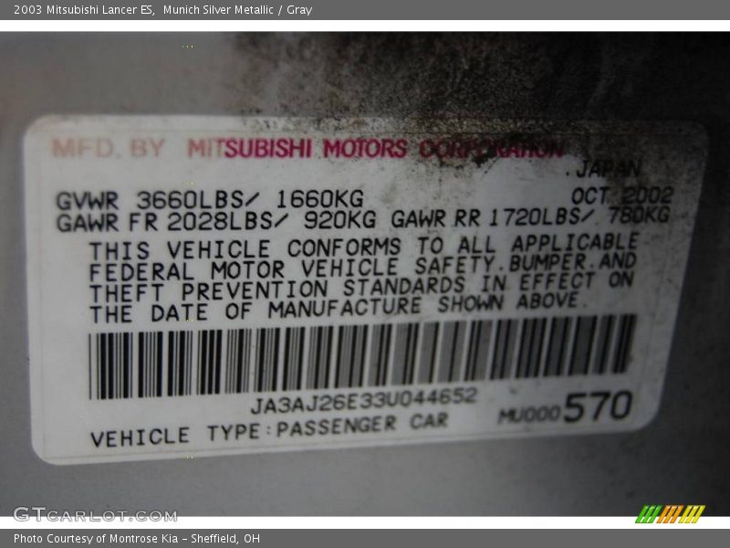 Munich Silver Metallic / Gray 2003 Mitsubishi Lancer ES