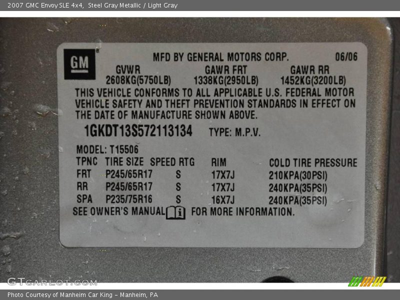 Steel Gray Metallic / Light Gray 2007 GMC Envoy SLE 4x4
