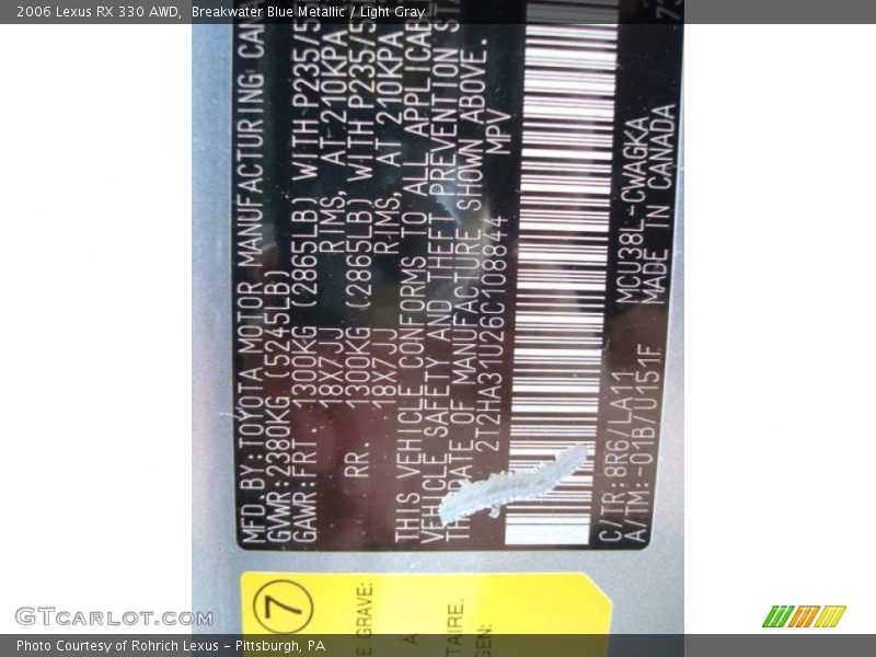 Breakwater Blue Metallic / Light Gray 2006 Lexus RX 330 AWD