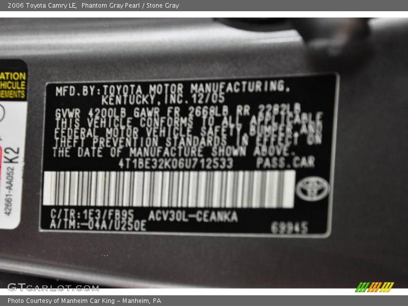 Phantom Gray Pearl / Stone Gray 2006 Toyota Camry LE