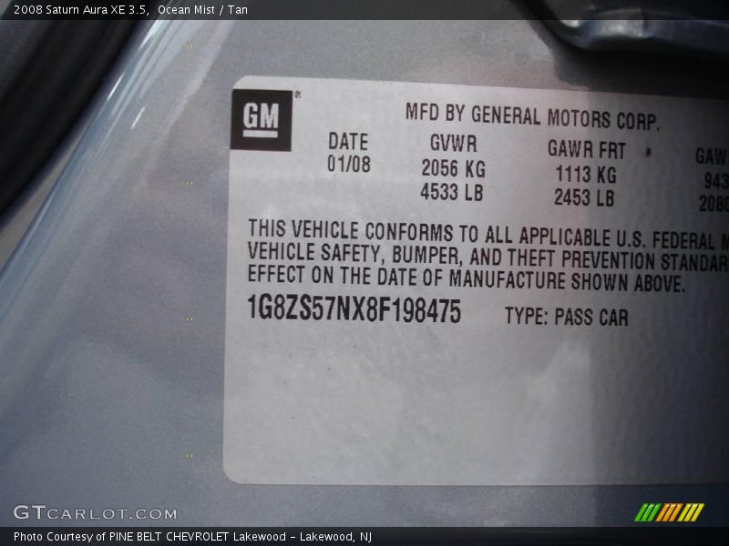 Ocean Mist / Tan 2008 Saturn Aura XE 3.5