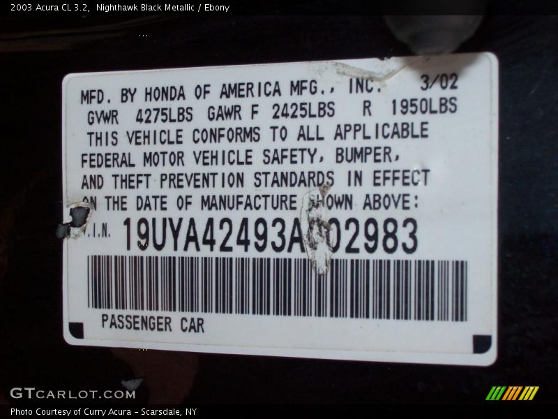 Nighthawk Black Metallic / Ebony 2003 Acura CL 3.2