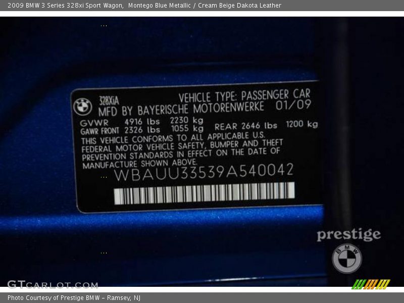 Montego Blue Metallic / Cream Beige Dakota Leather 2009 BMW 3 Series 328xi Sport Wagon